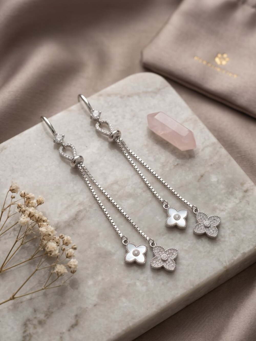 Silver Floral Drop Earrings - Women Jewelry